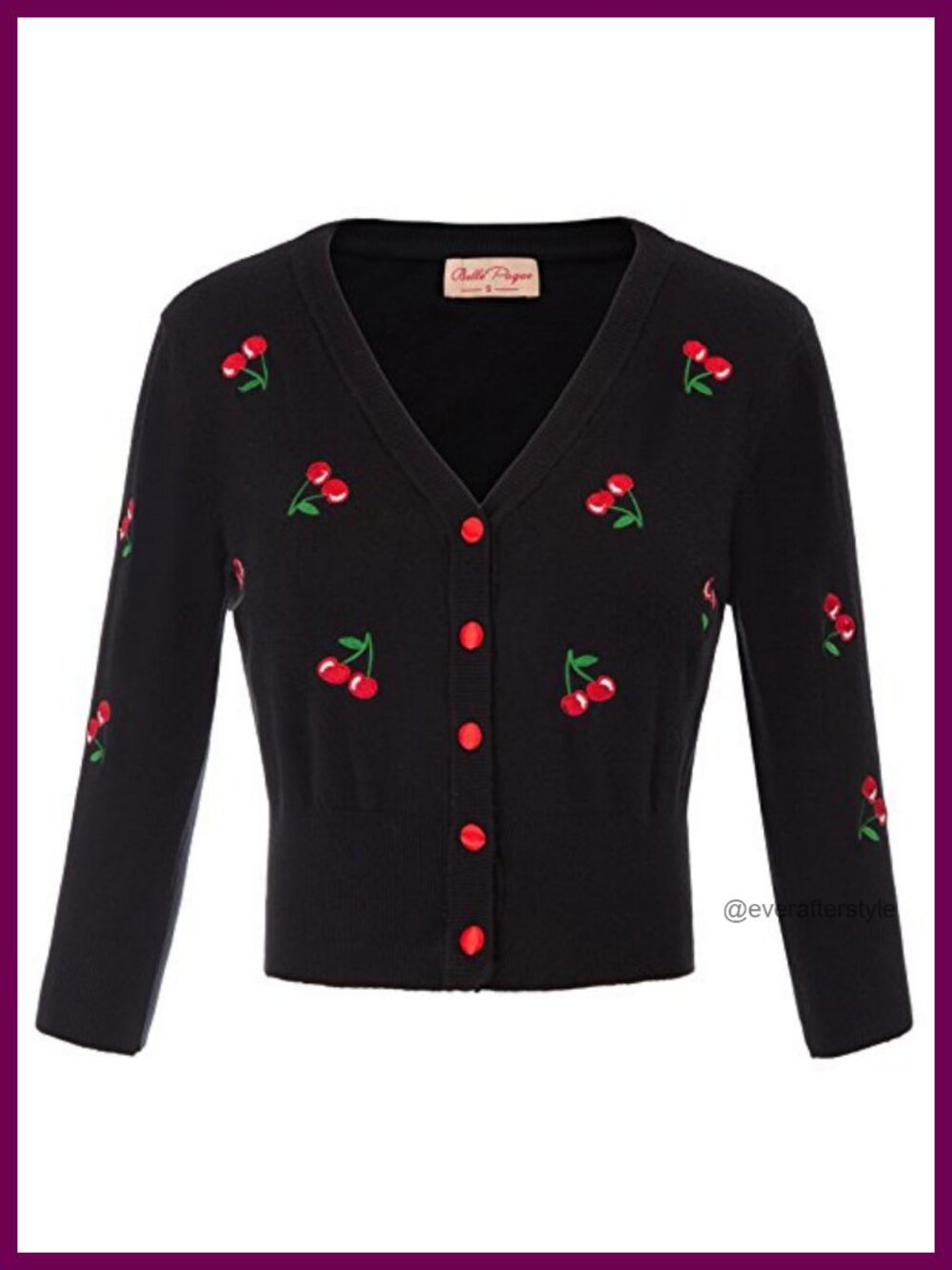V-Neck 3/4 Sleeve Button Down Embroidered Cropped Cardigan Sweater
